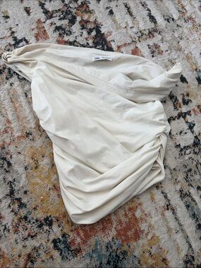 Zara Off-White One-Shoulder Draped Top